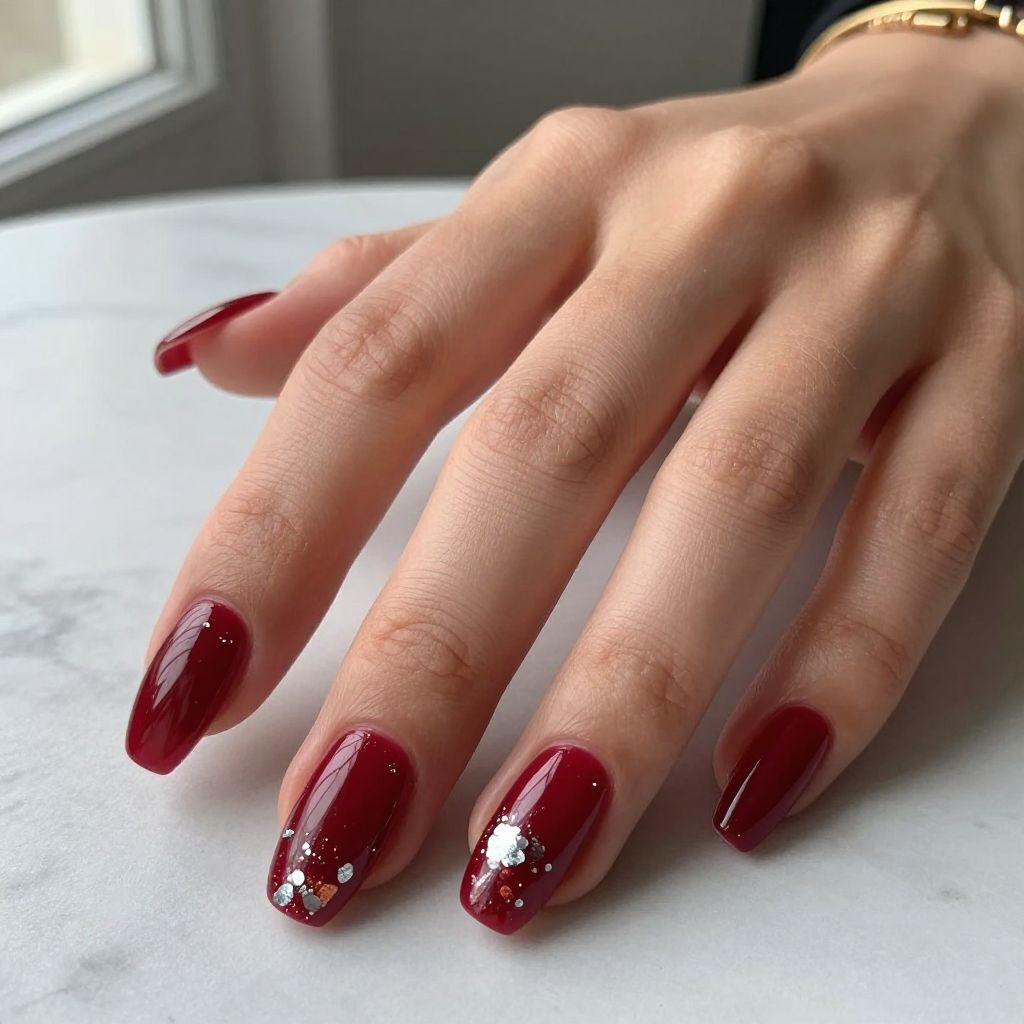 Oxblood Red with Silver Confetti