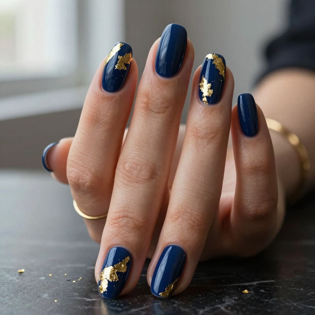Navy Blue with Gold Leaf Details