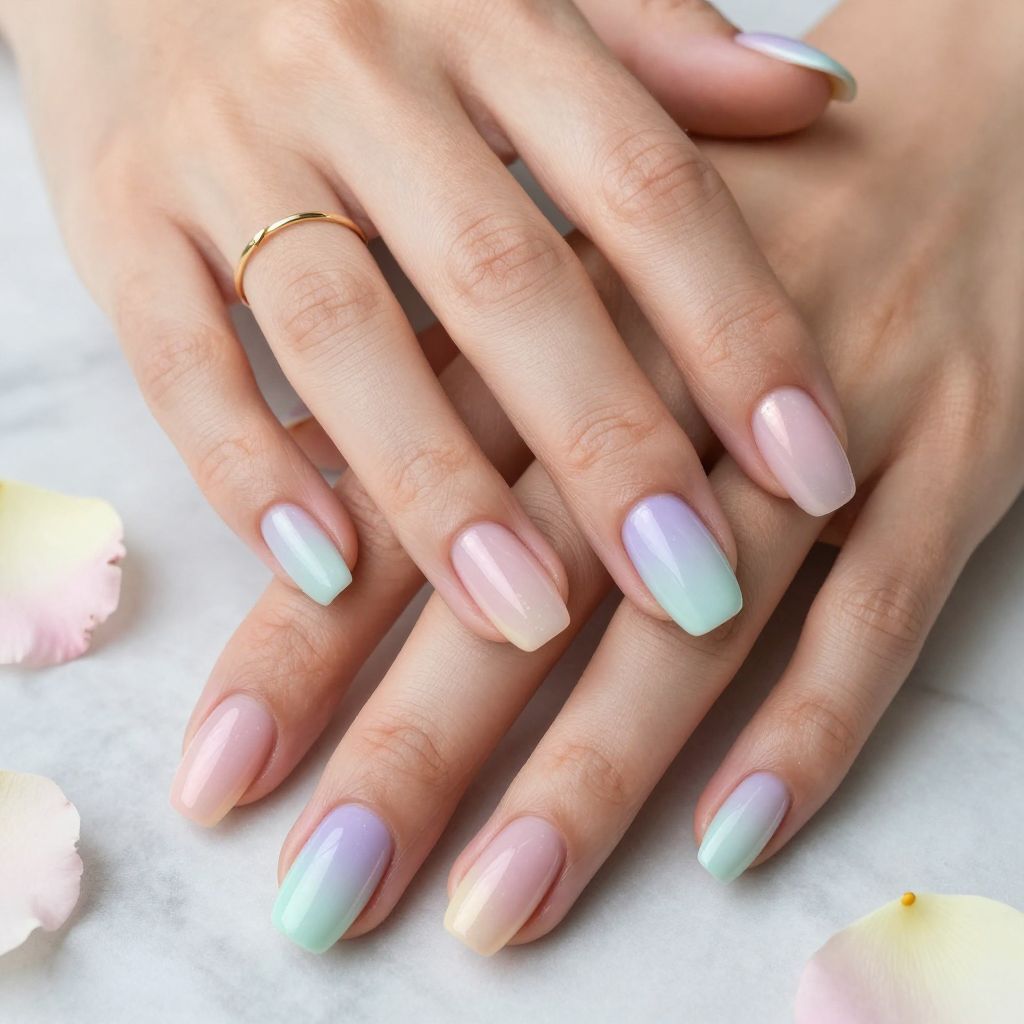 Pastel Rainbow Gradient Coffin Nails