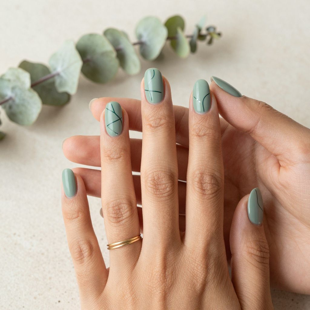 Soft Sage Green with Minimalist Line Work