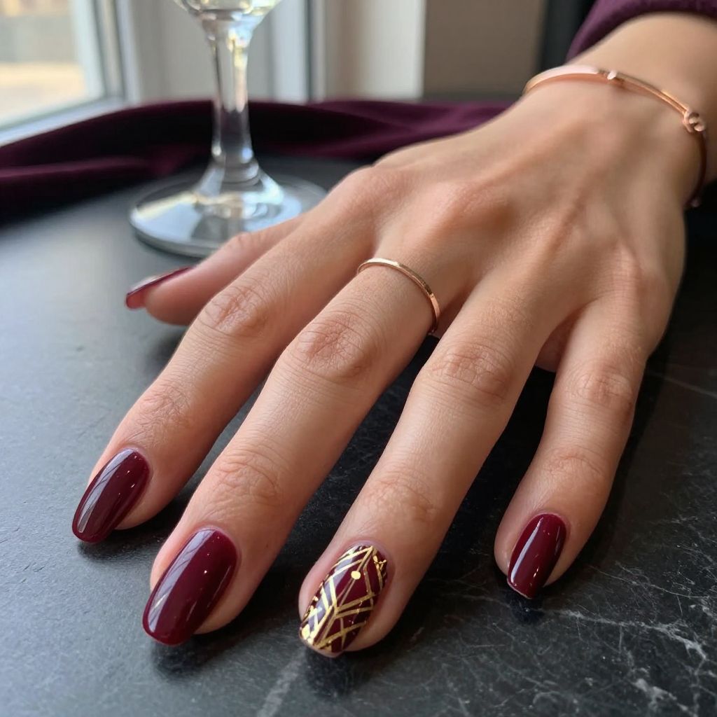 Deep Burgundy with Gold Geometric Patterns
