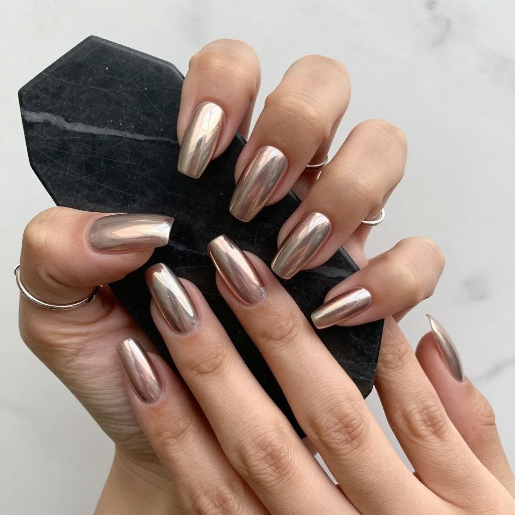 Chrome Metallic Coffin Nails