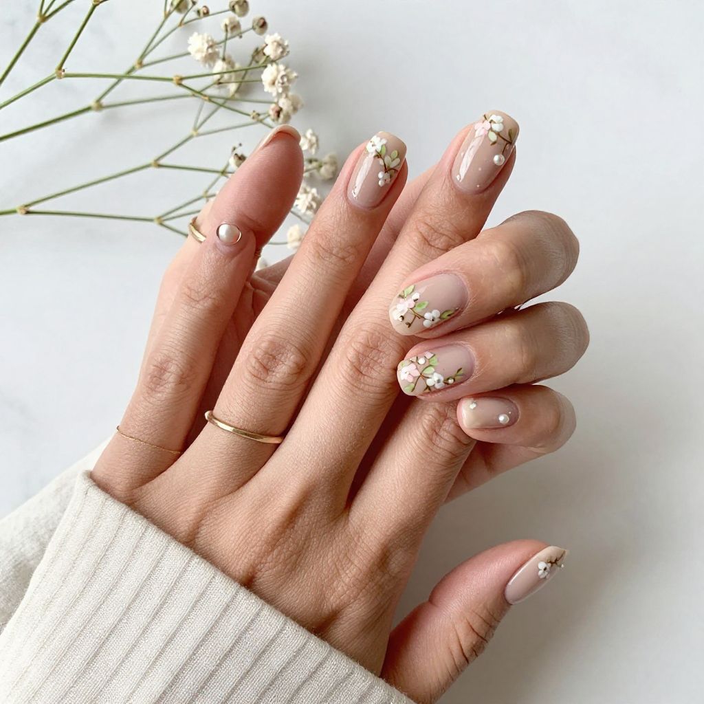 Nude with Delicate Floral Accents