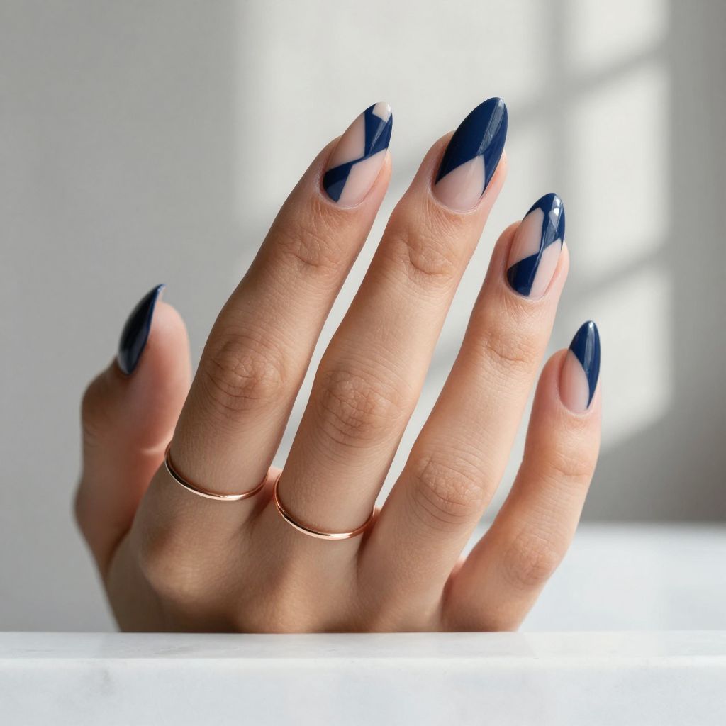 Navy Blue Negative Space Nails