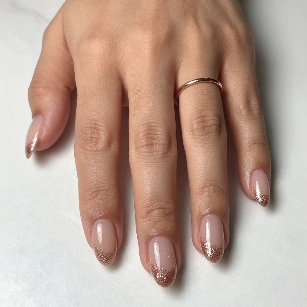 Rose Gold Sparkle Glitter Gradient Nails