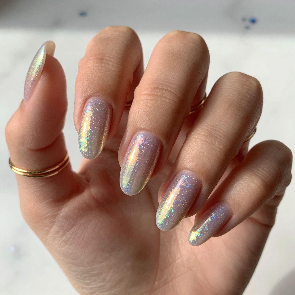 Holographic Rainbow Multi Sparkle Nails