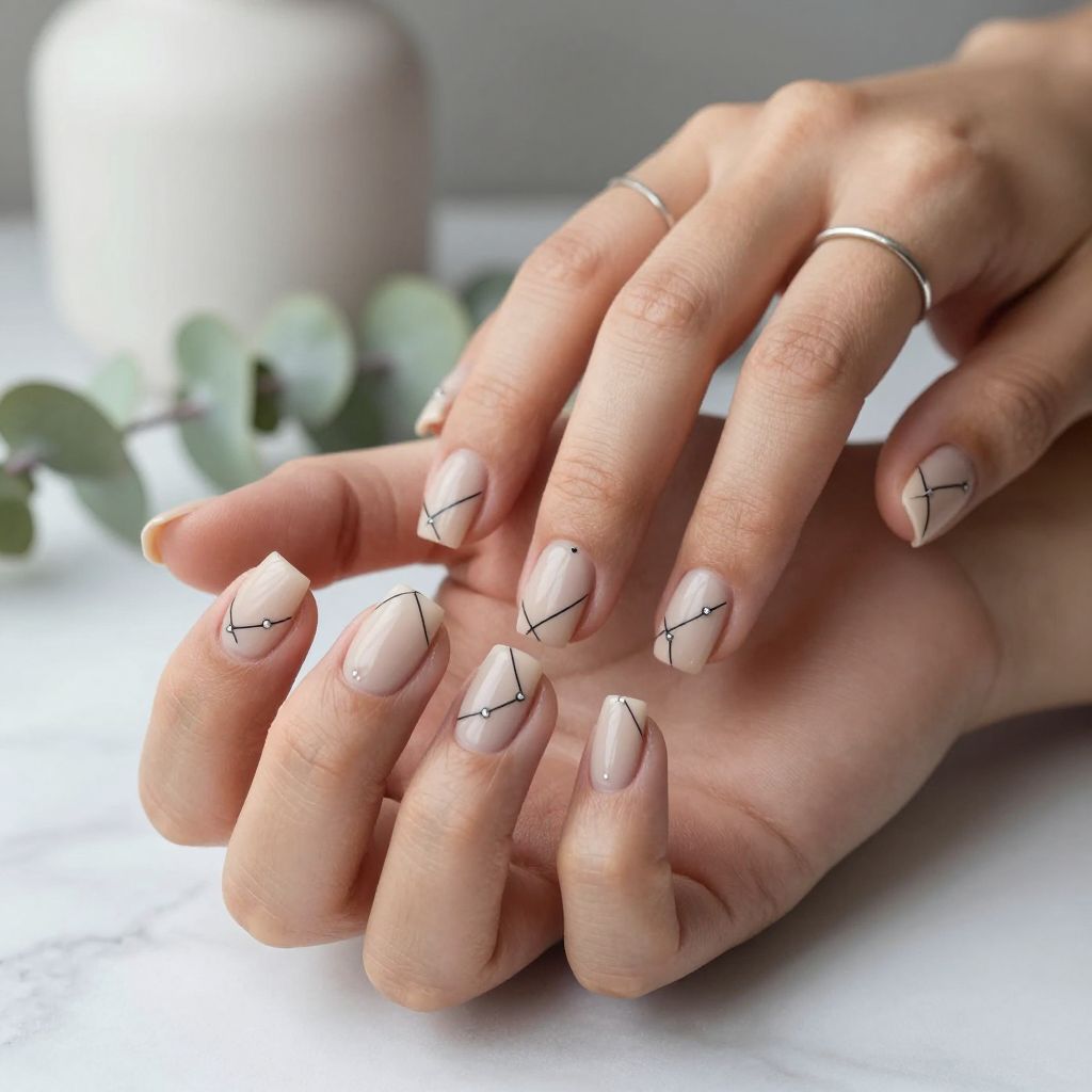 Minimalist Black Line Art Nails