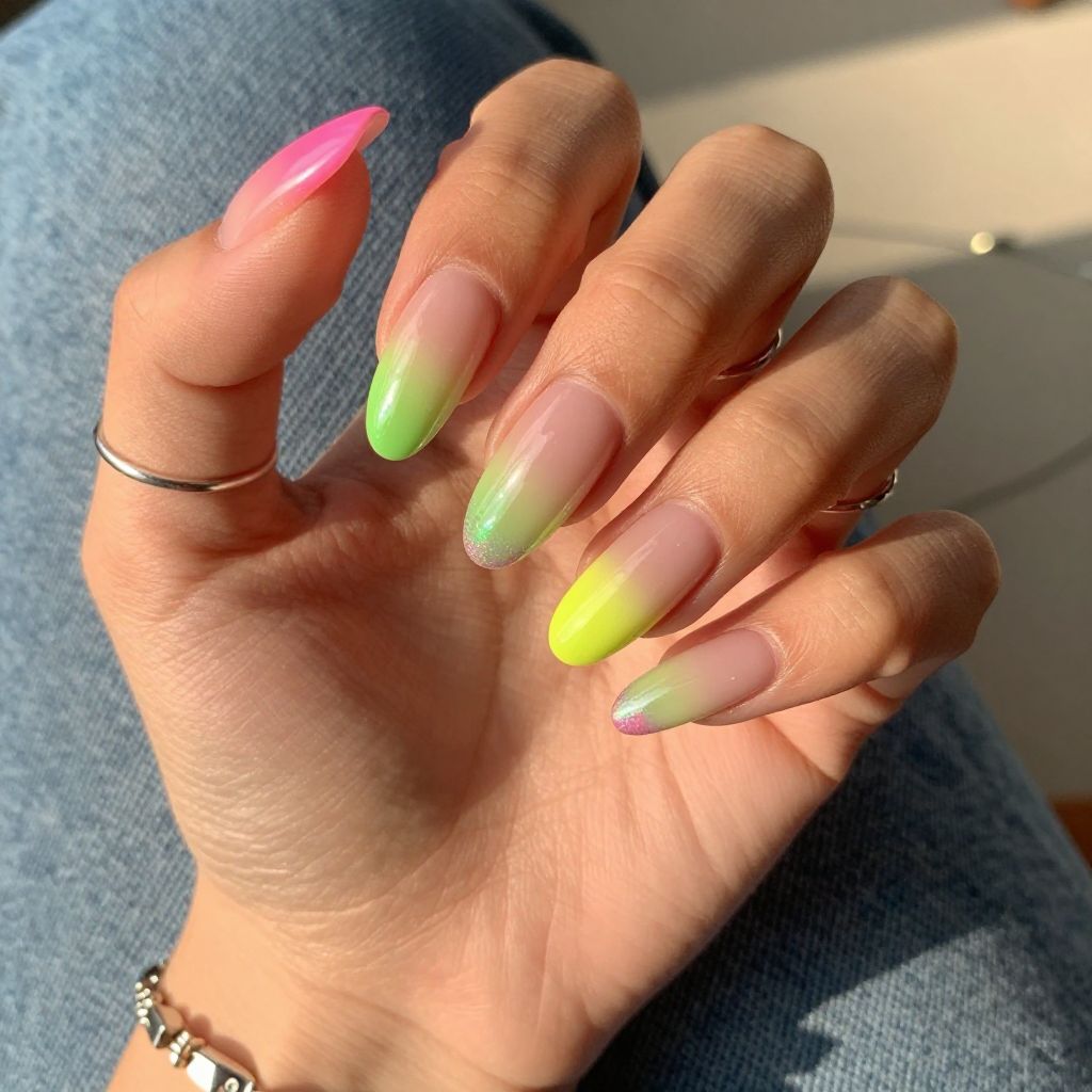 Neon Gradient Ombre Nails
