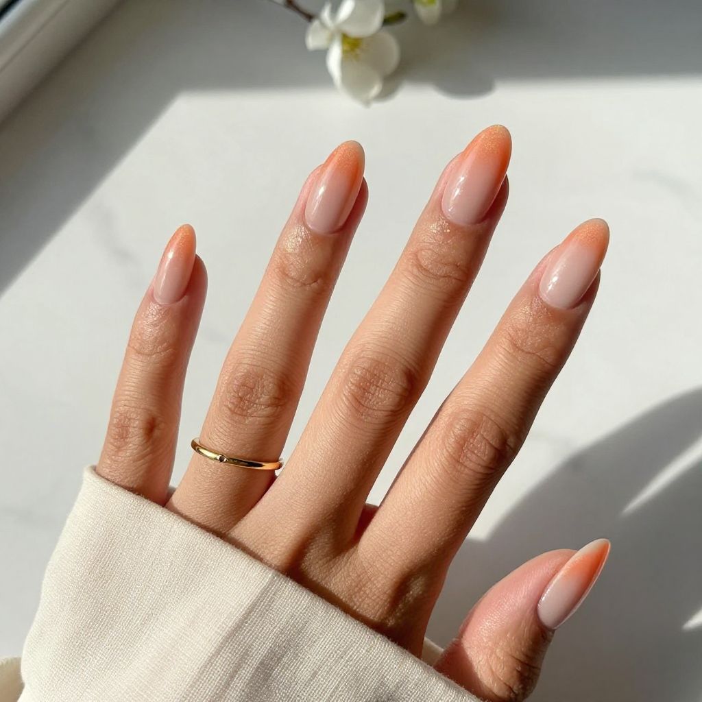 Peachy Coral Nude Ombré Nails