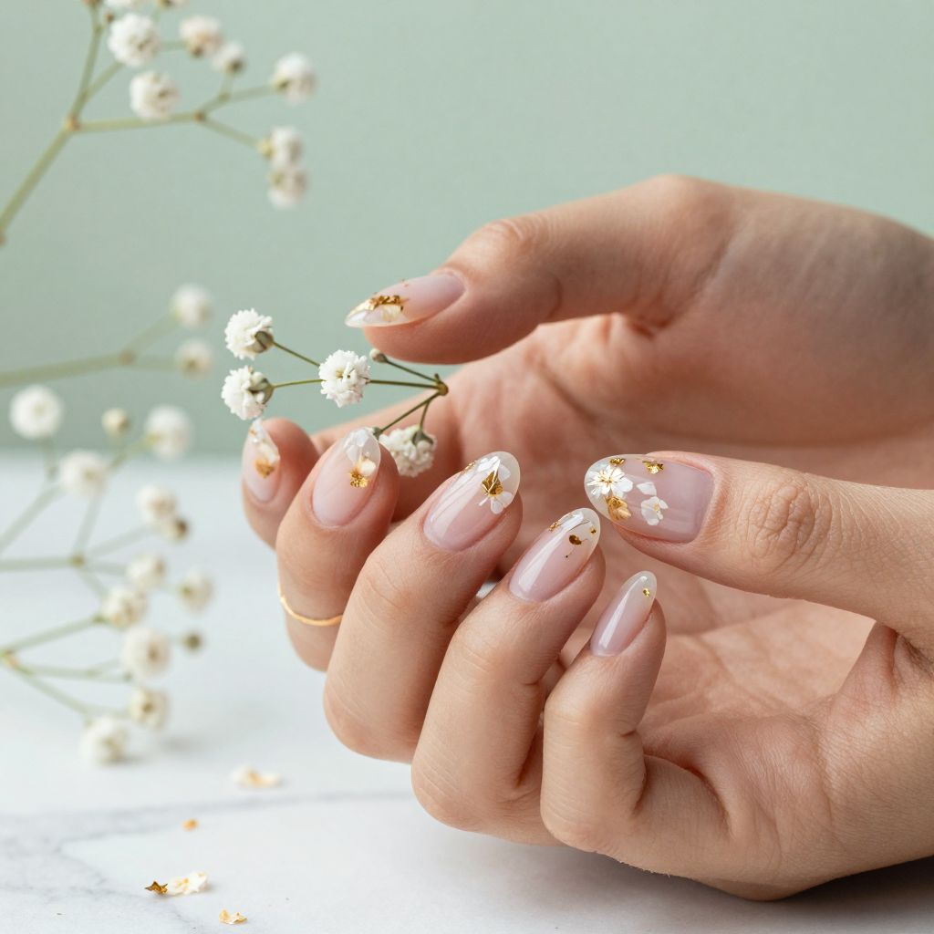 Transparent Nails With Embedded Flowers