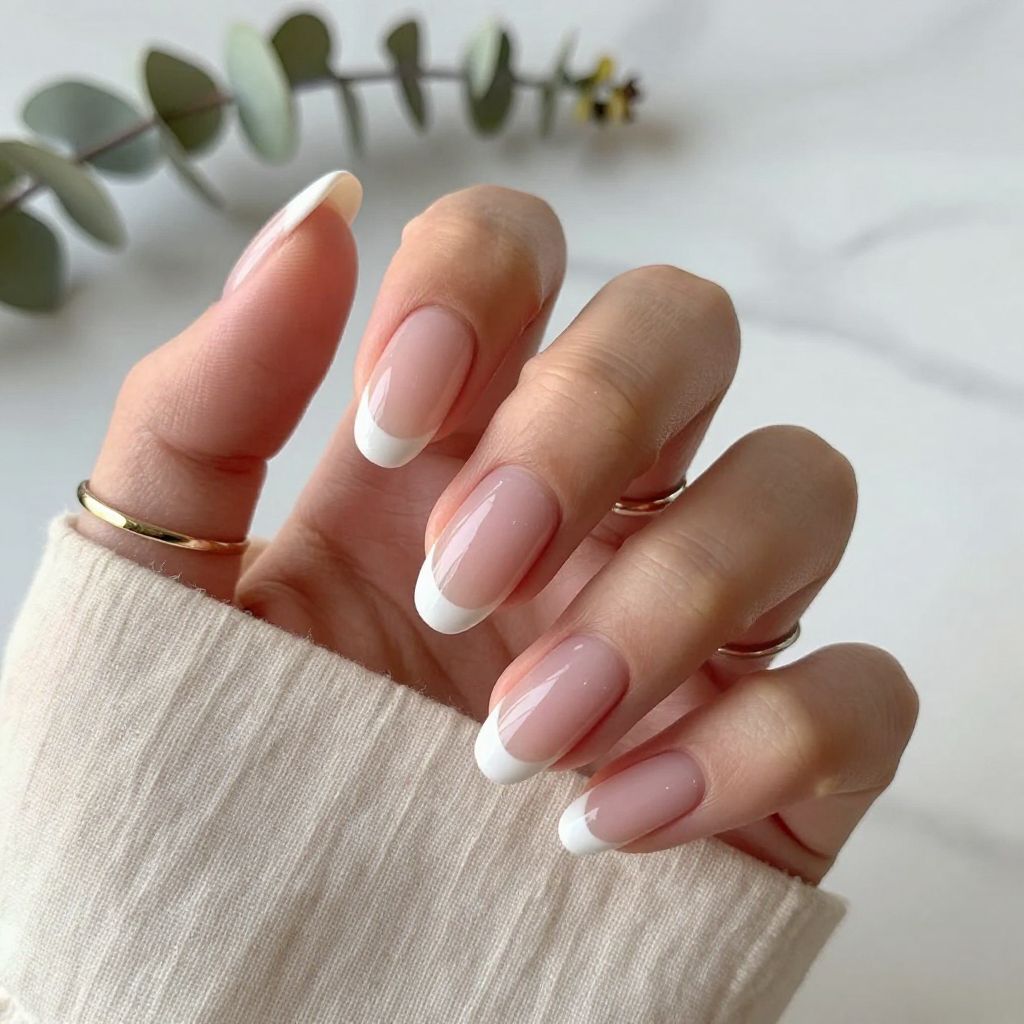 Translucent Pink with White Tips French Tip Nail Design