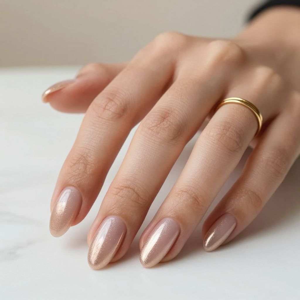 Champagne and Rose Gold French Tip Nail Design