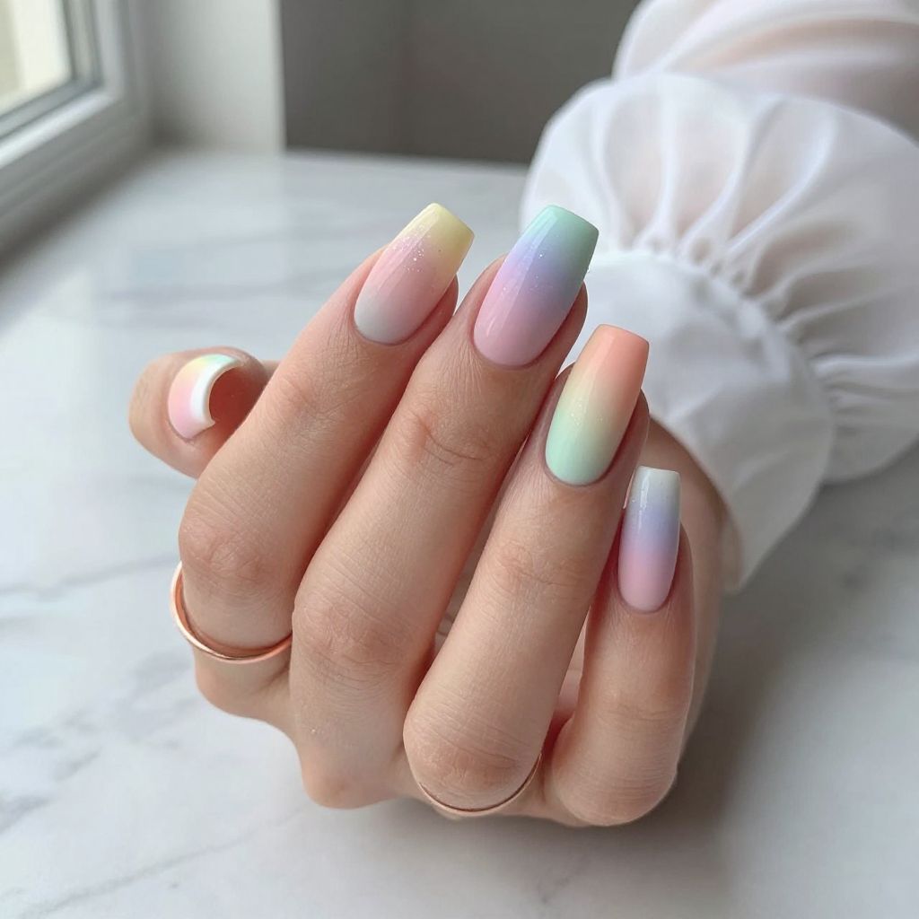 Rainbow Gradient French Tip Nail Design