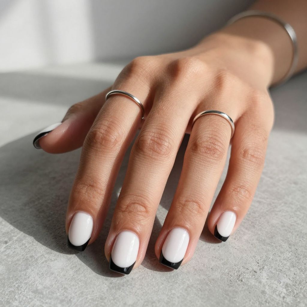 Minimalist Black and White French Tip Nail Design
