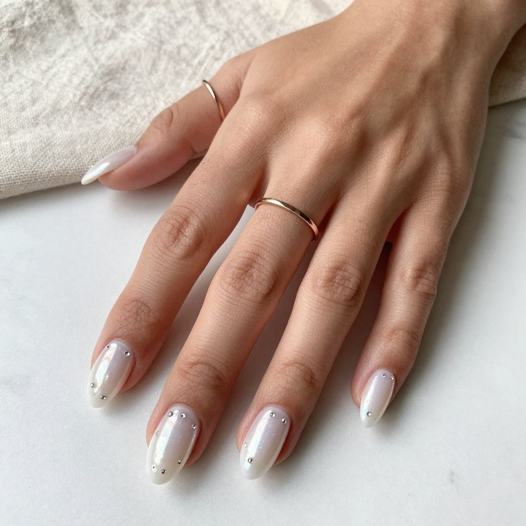 Pearl and Diamond French Tip Nail Design