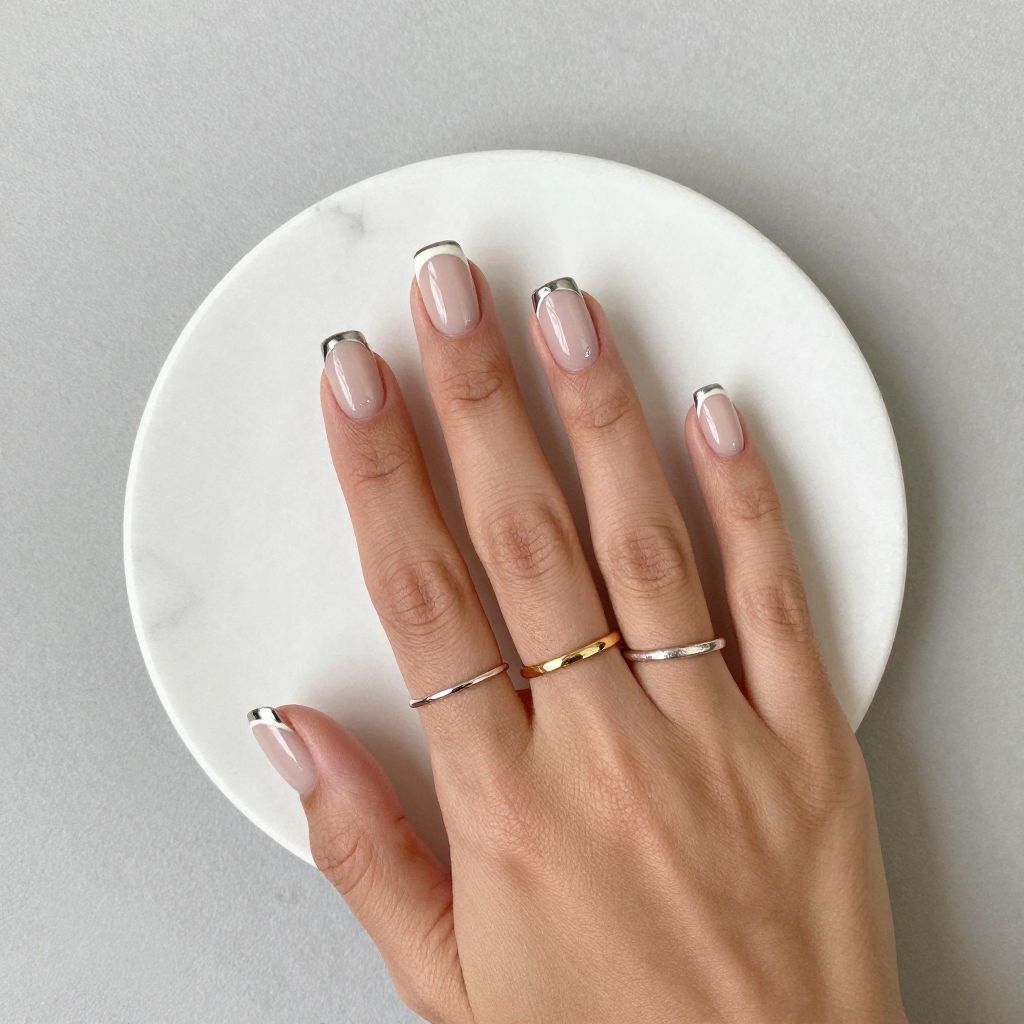 Metallic Silver French Tip Nail Design