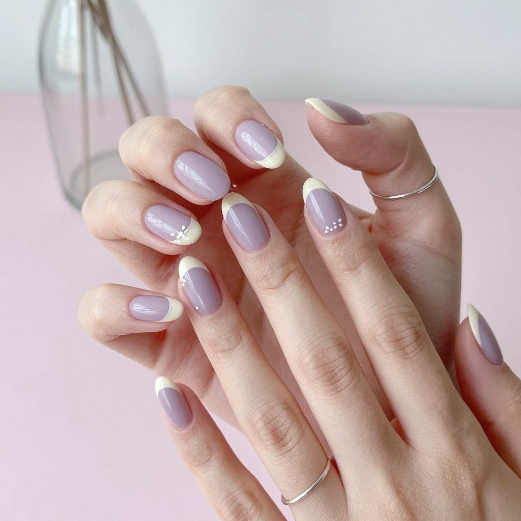 Soft Lavender and Cream French Tip Nail Design