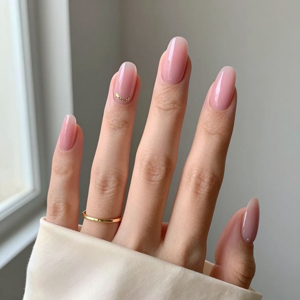 Soft Pink Ombre Almond Nails