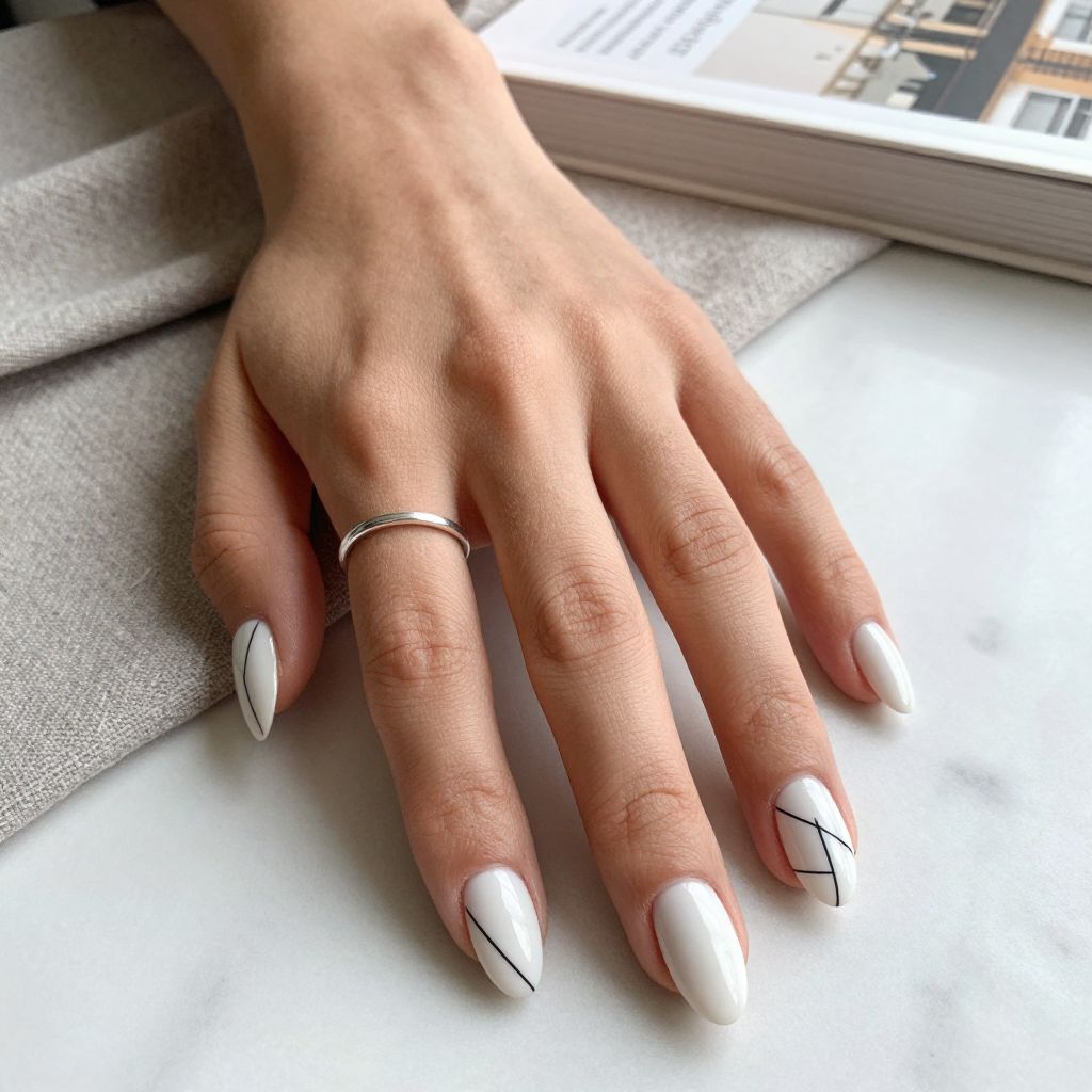Minimalist Geometric Line Art Almond Nails