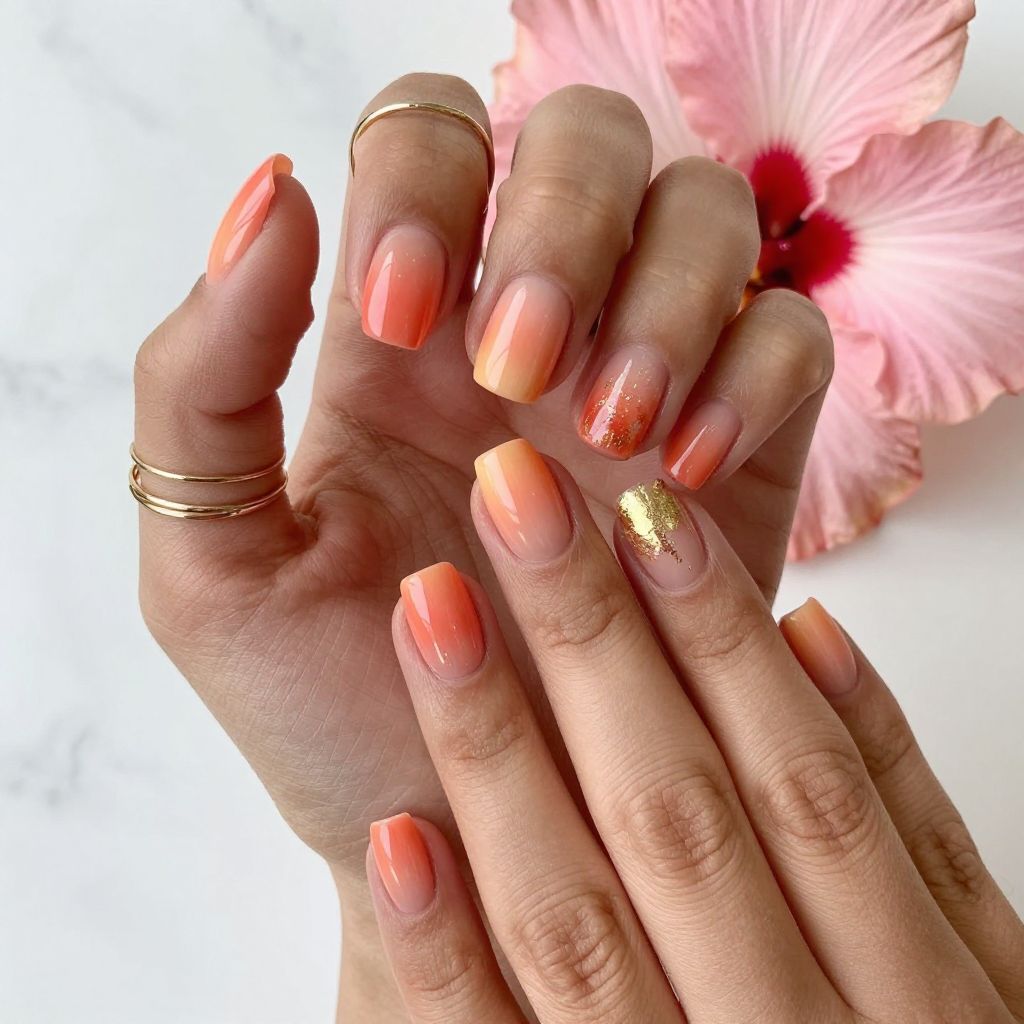 Coral Sunset Ombre Rounded Square Nails