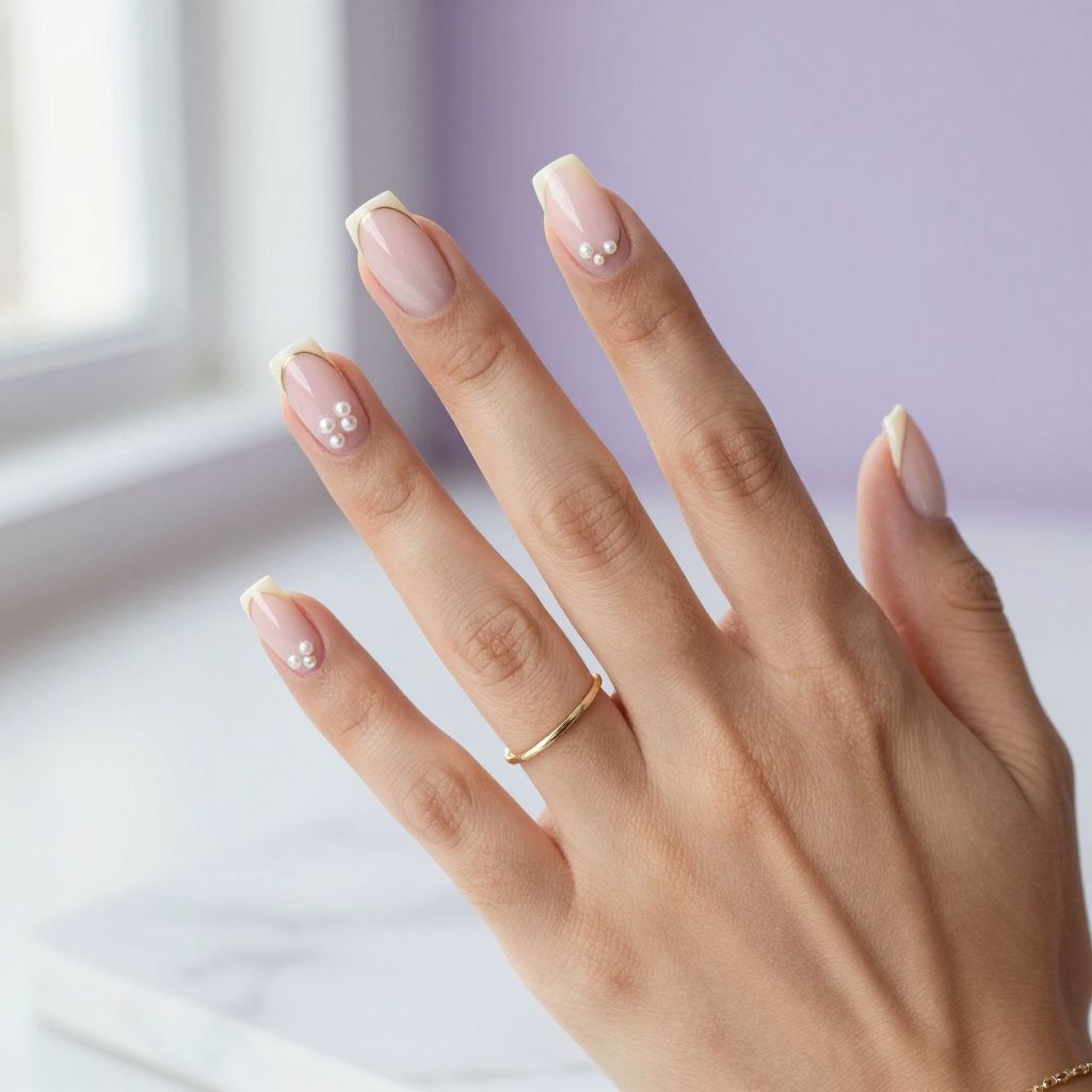 Pastel Pink Ombré with Pearl Accents Square Nails