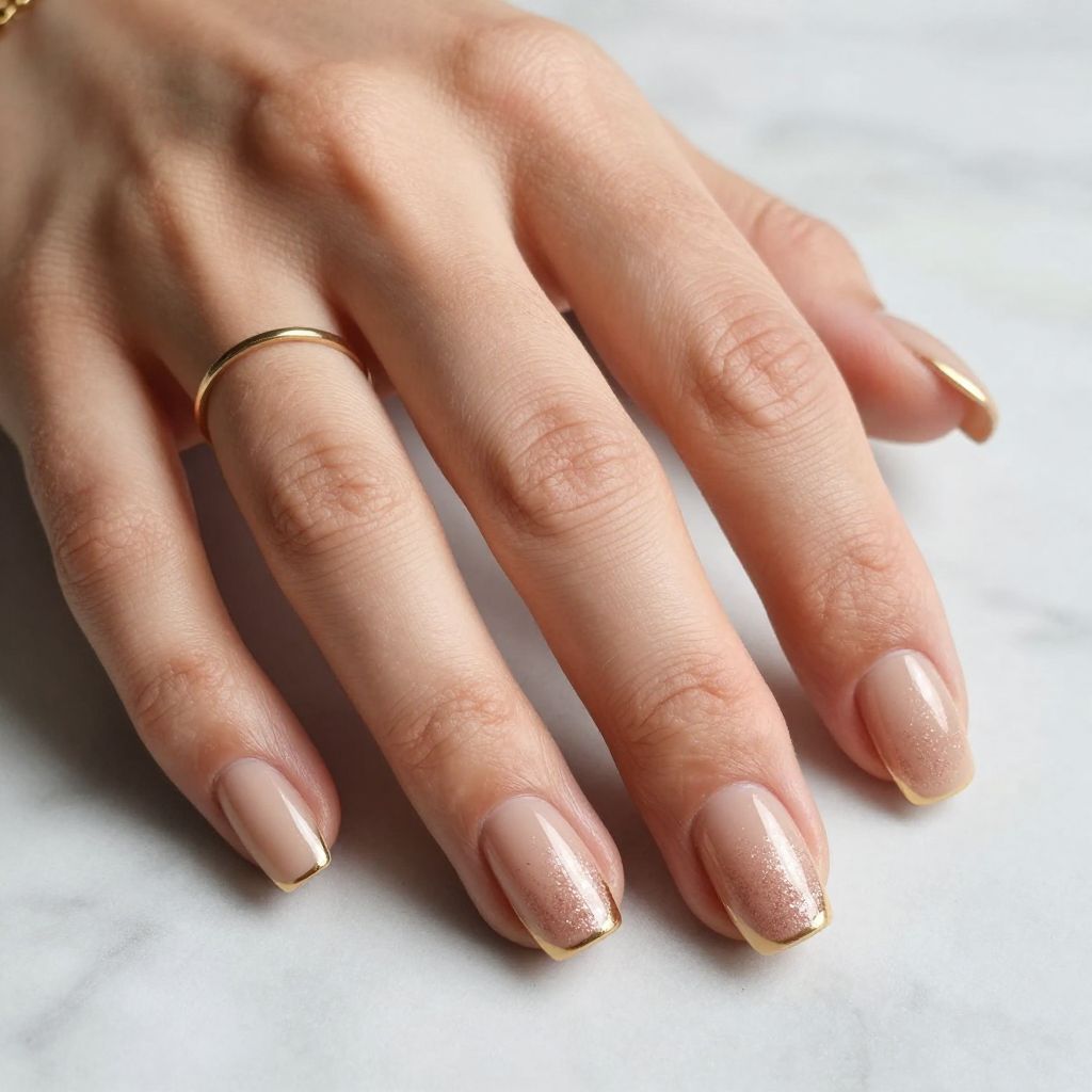 Nude Glitter Gradient Square Nails