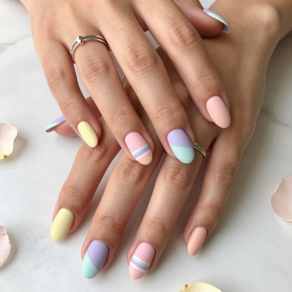 Pastel Rainbow Coffin Nails