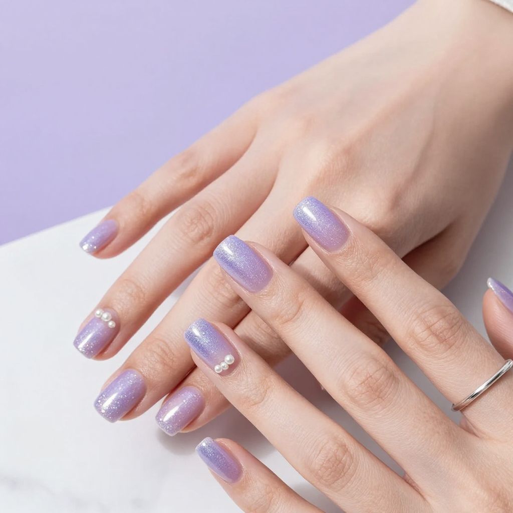 Lavender Glitter Ombre Square Nails