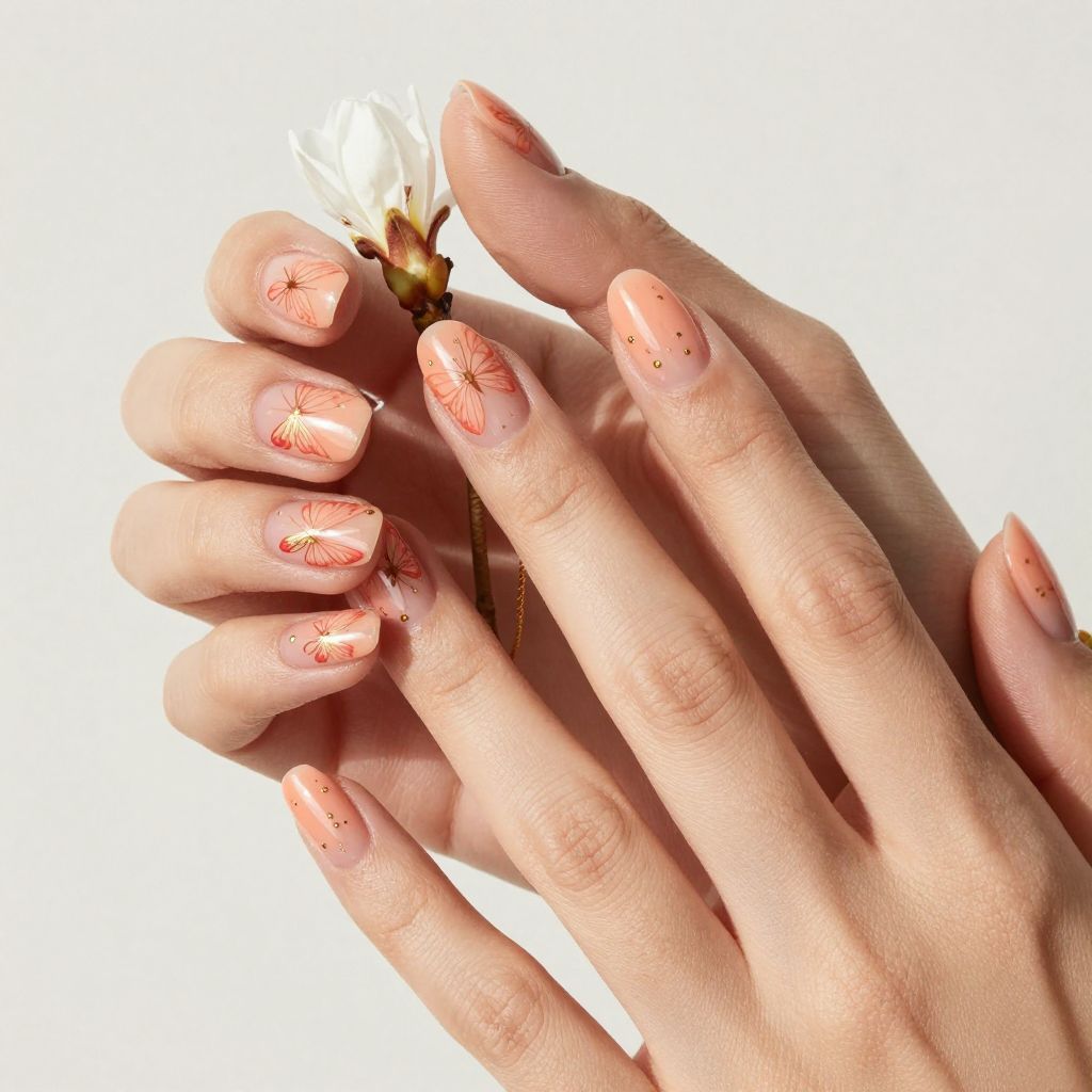 Peach Fuzz Butterfly Oval Nails