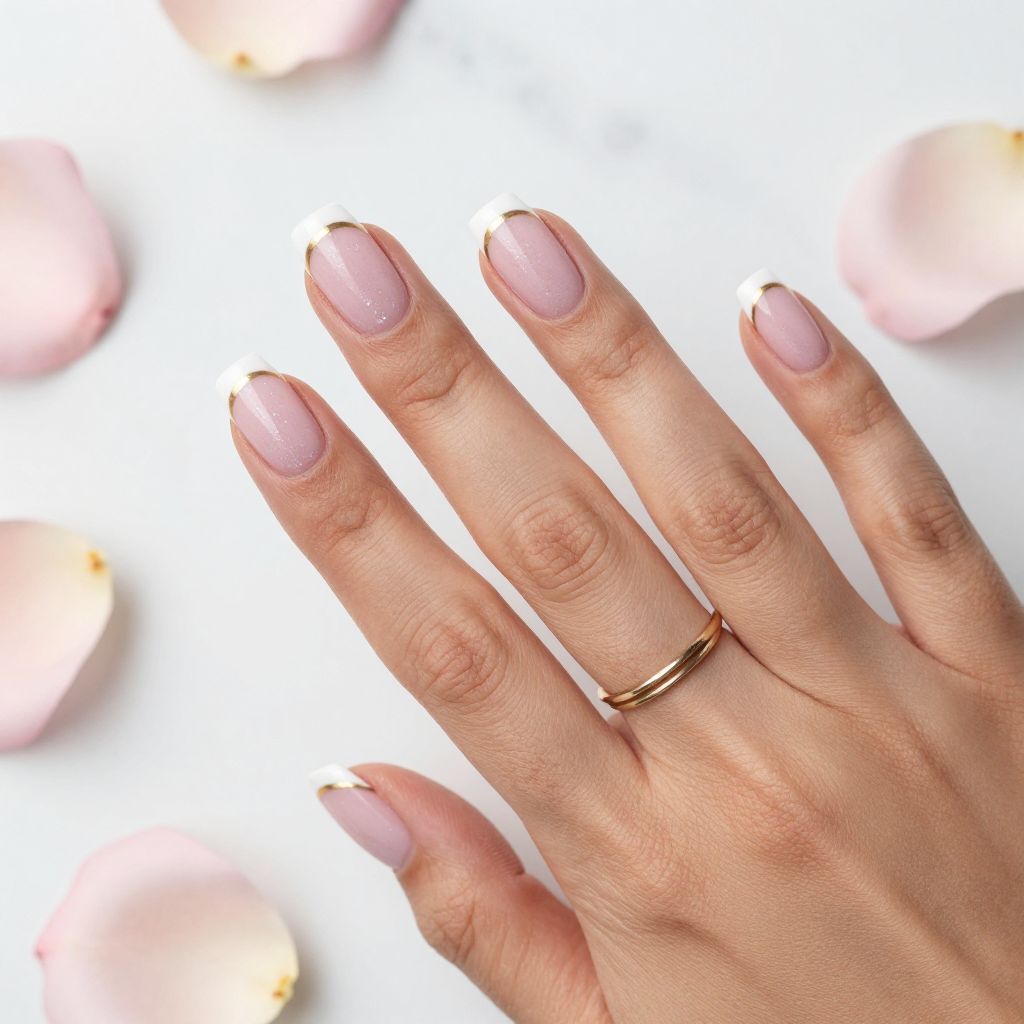 Cute nail designs short - Soft Pink French Tips with Glitter