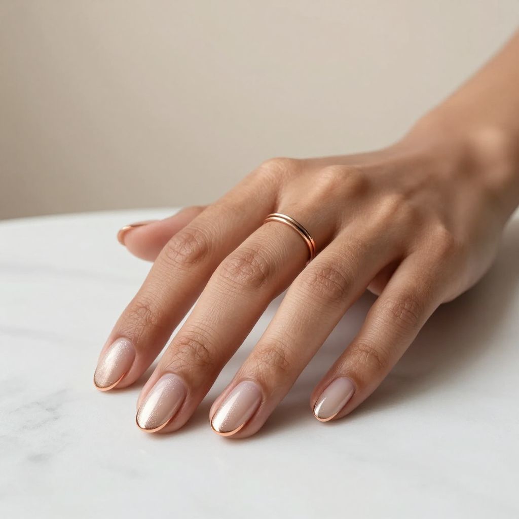 Cute nail designs short - Nude with Rose Gold Reverse Ombre