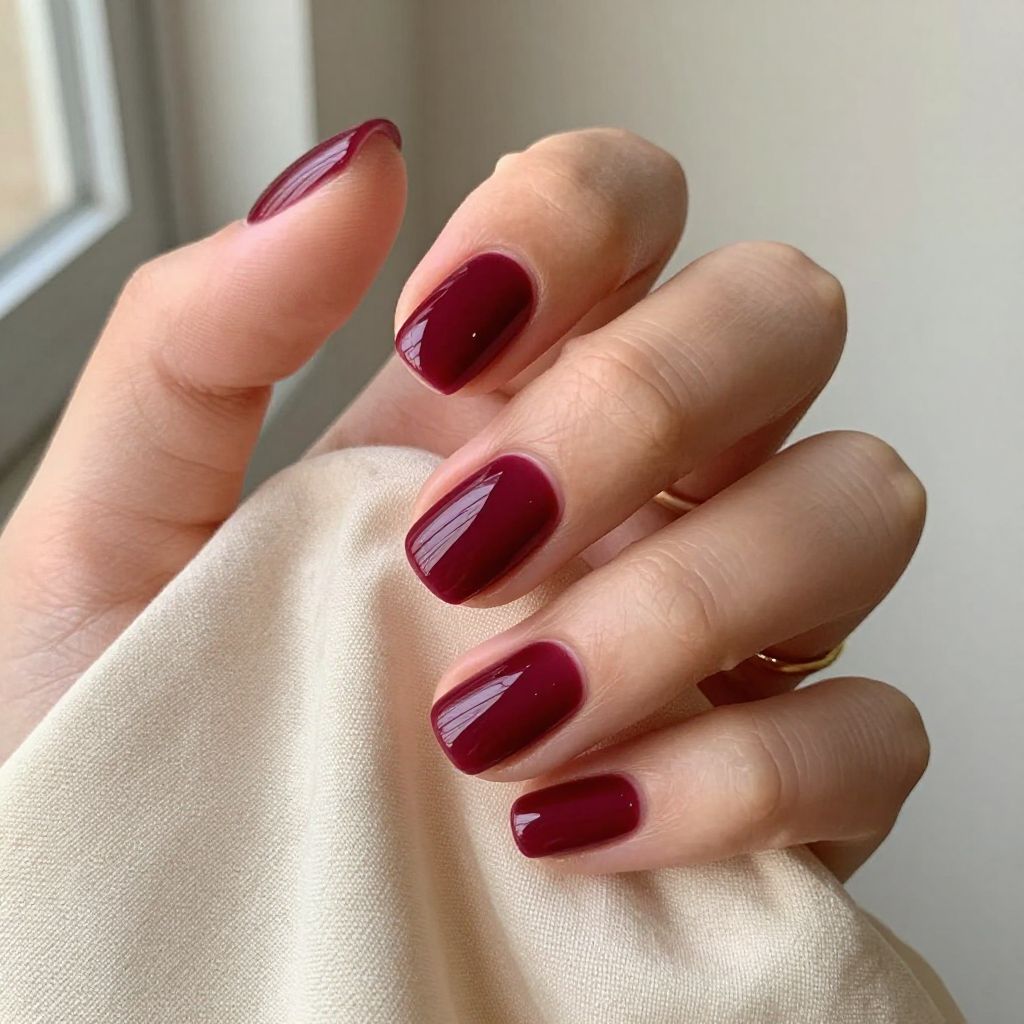 Cute nail designs short - Deep Burgundy with Negative Space Designs