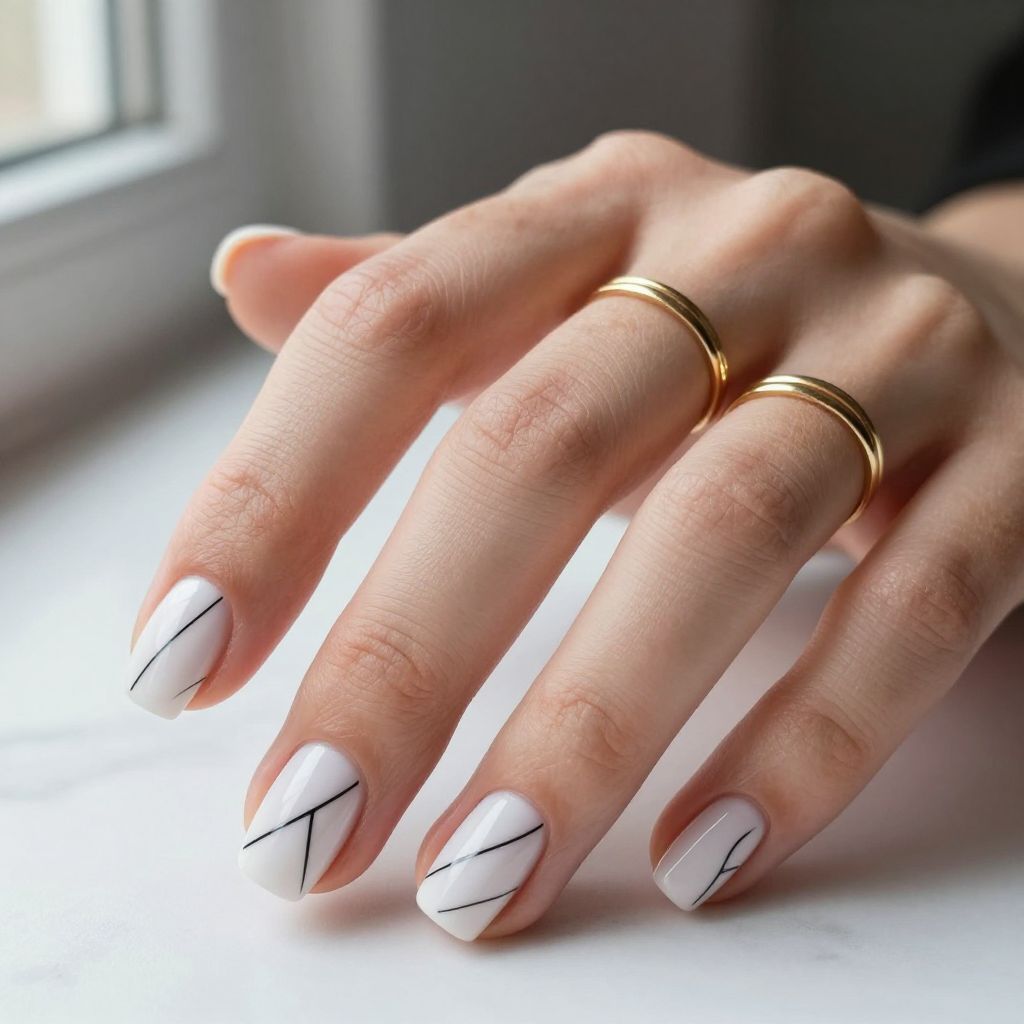 Cute nail designs short - Minimalist Black Line Art
