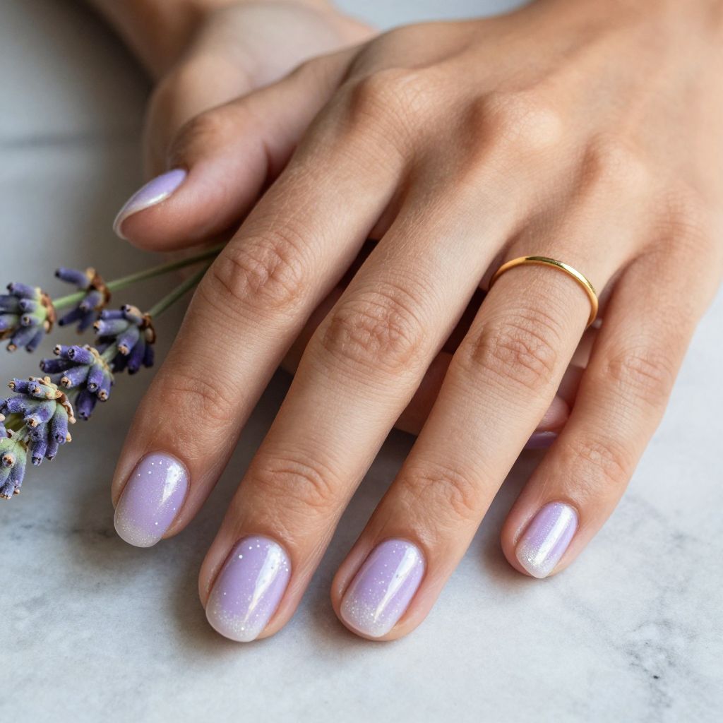 Cute nail designs short - Soft Lavender with Pearl Gradient