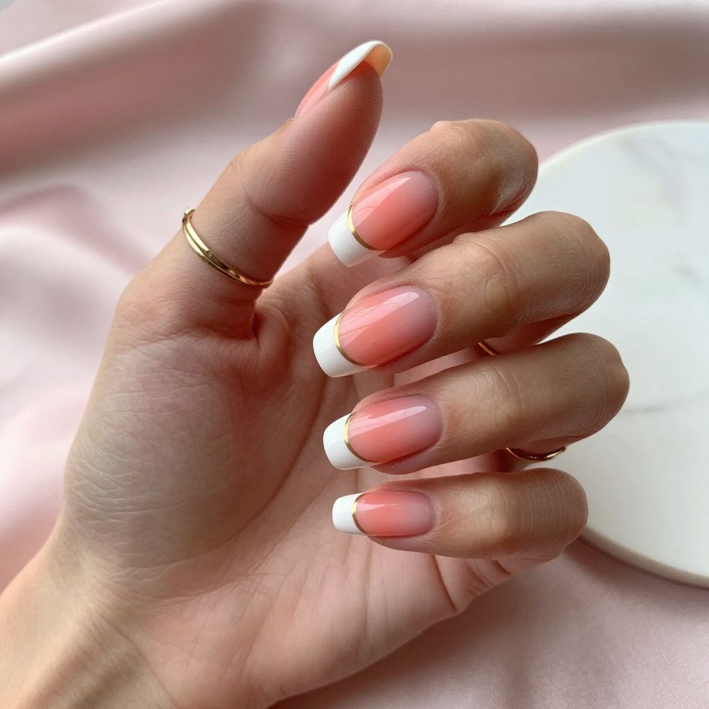 Cute nail designs short - Coral Ombre with White Tips
