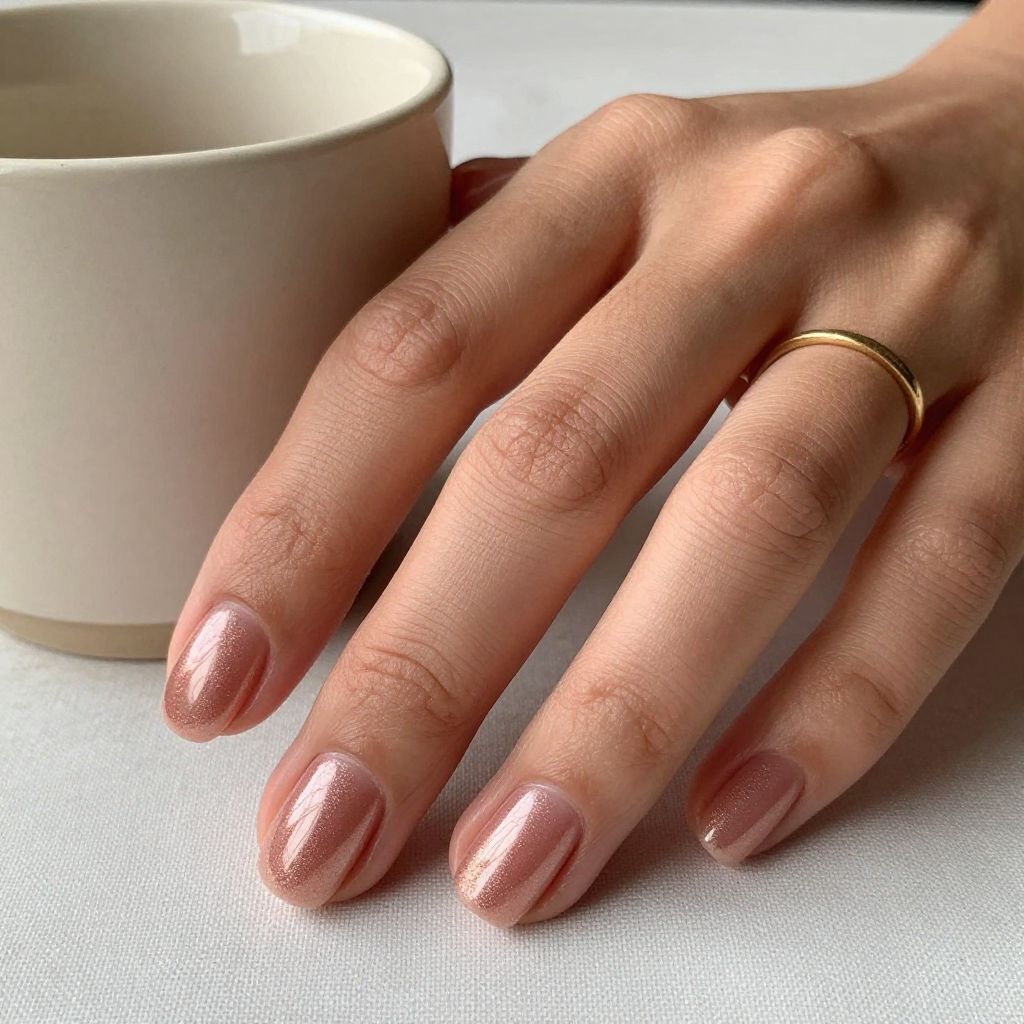 Shimmering Rose Gold with Sparkle short nail design