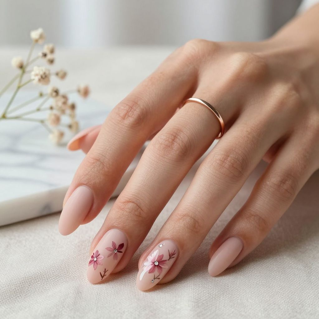 Peachy Nude with Delicate Floral Stamping