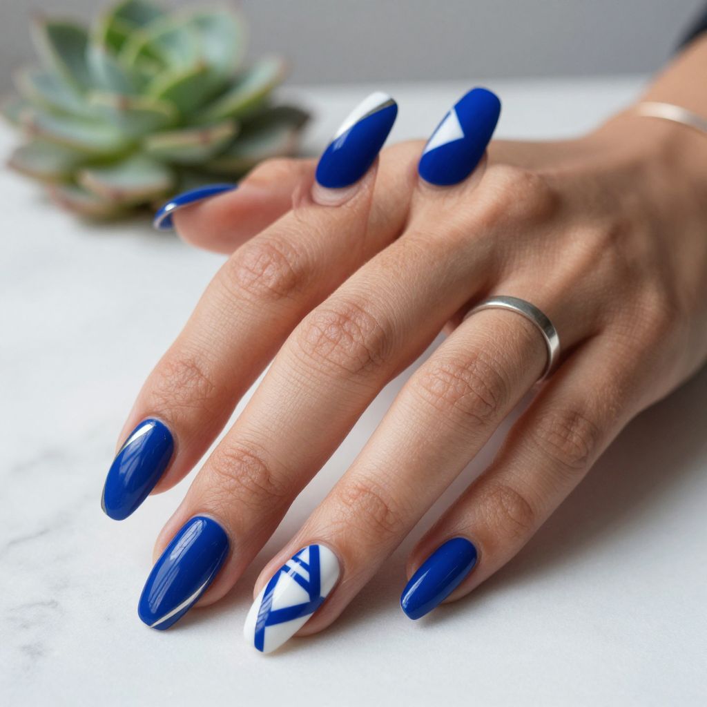 Cobalt Blue with White Geometric Patterns