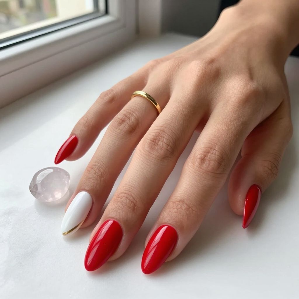 Classic Red with White Accent Nail