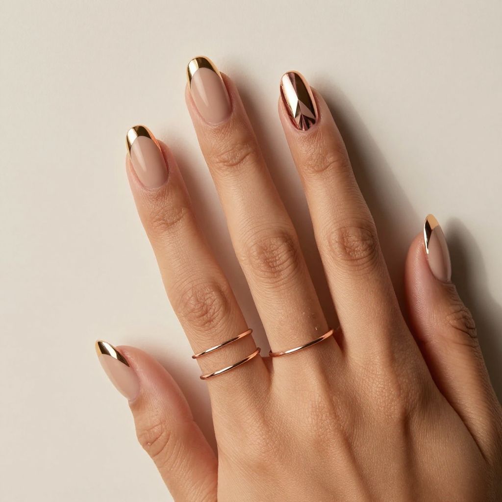 Nude Base with Metallic Geometric Tips
