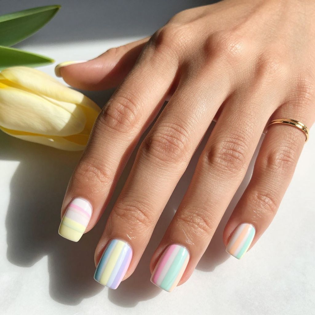 Pastel Rainbow Striped Nails