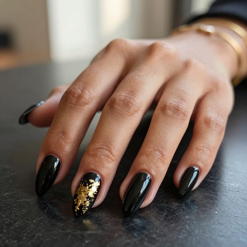 Glossy Black Stiletto Nails