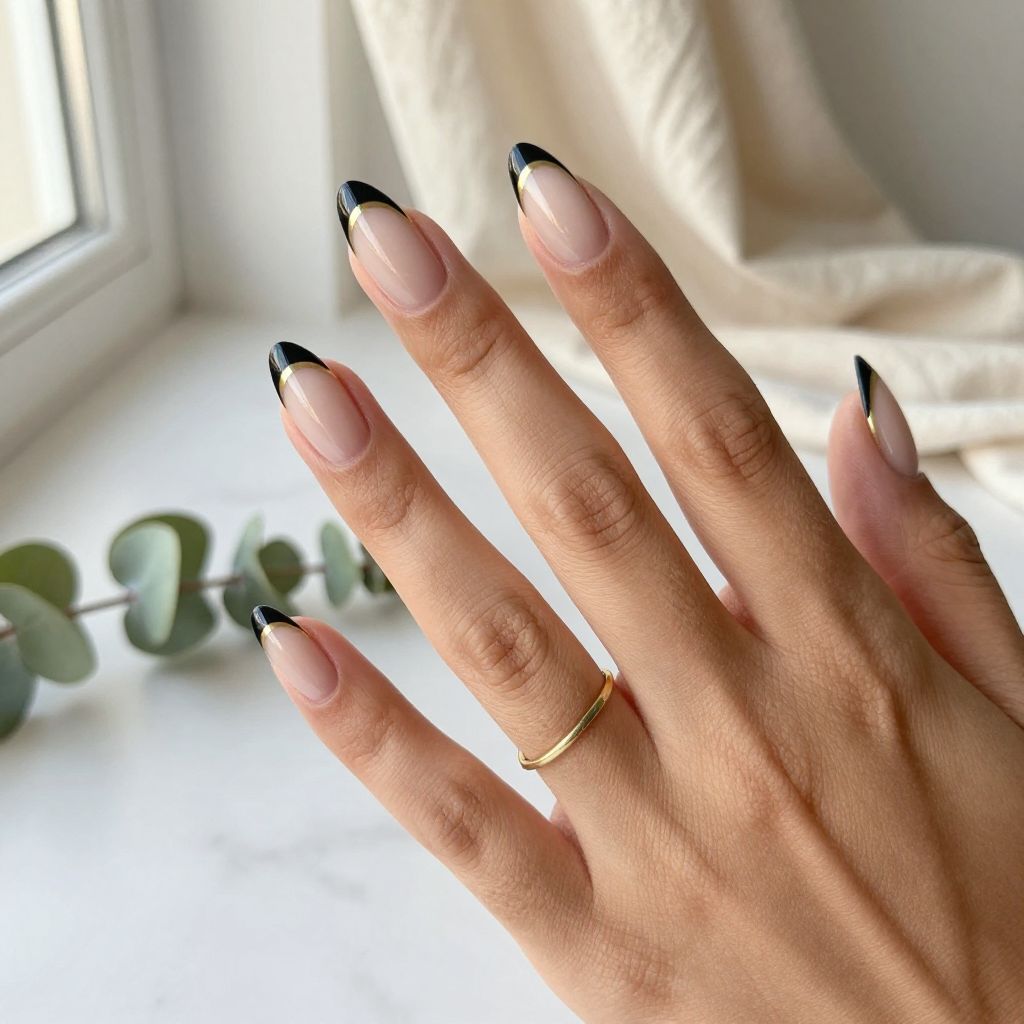 Black French Tips with Gold Base