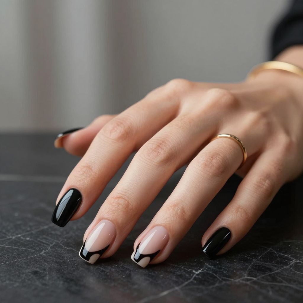 Glossy Black with Nude Drip Accent