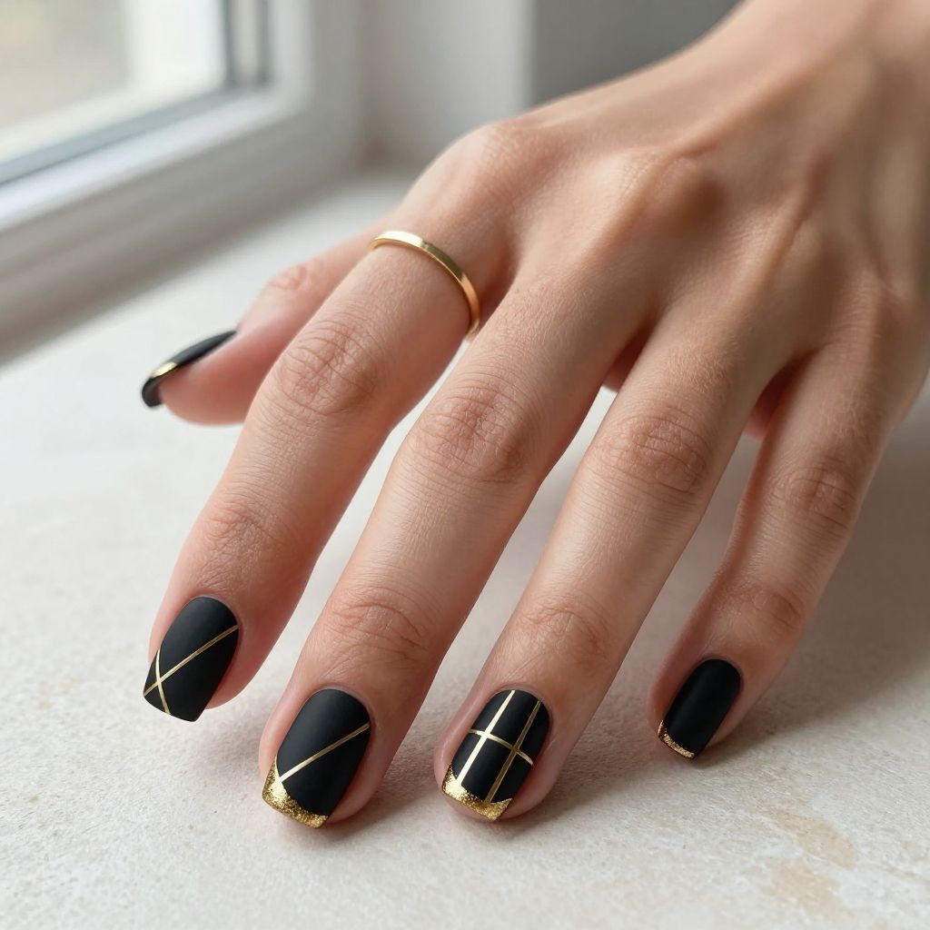 Matte Black with Gold Geometric Lines