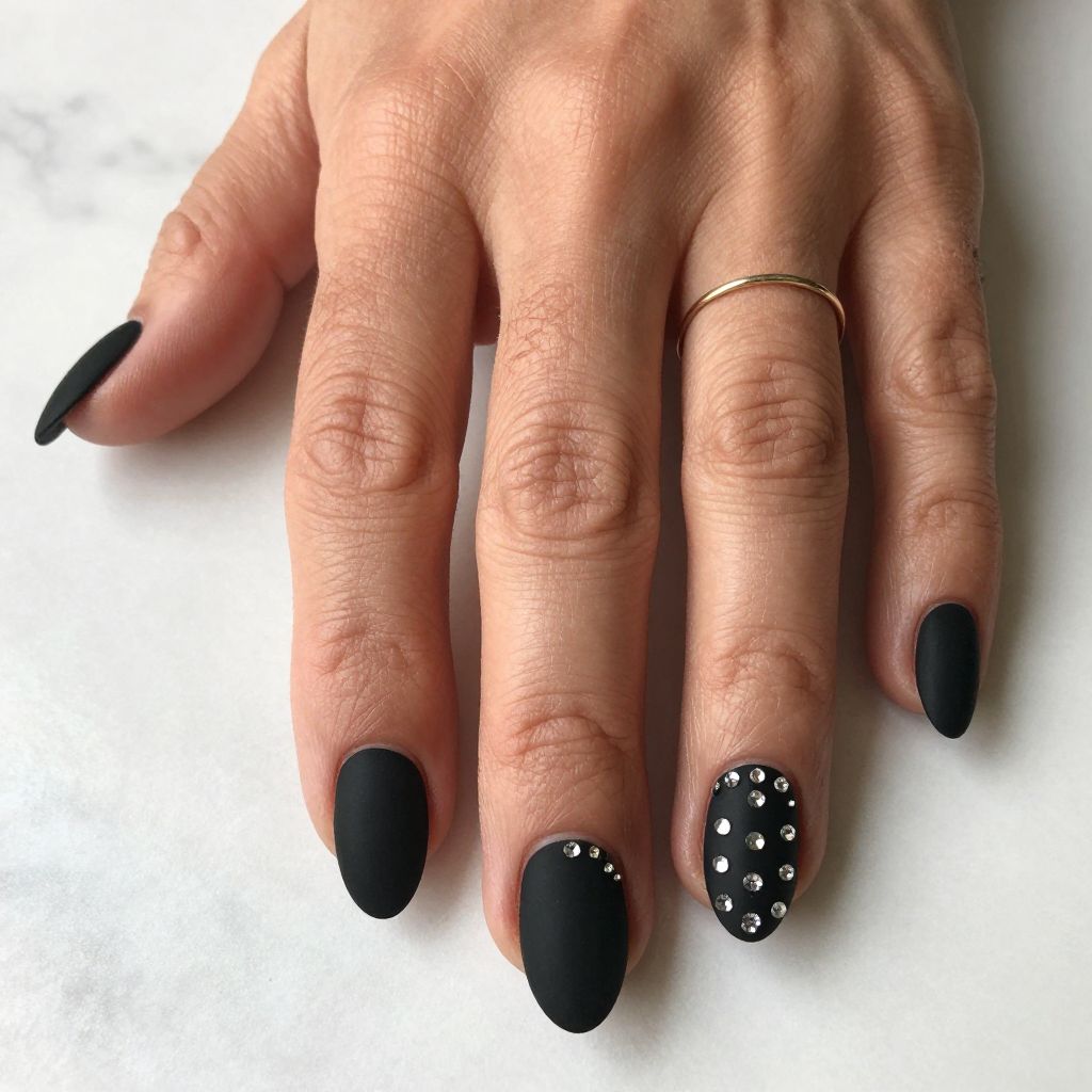 Matte Black with Rhinestone Accents