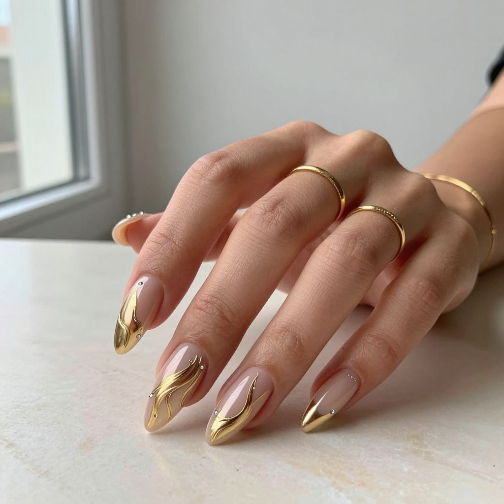 Nude Chrome with Sophisticated Foil Design