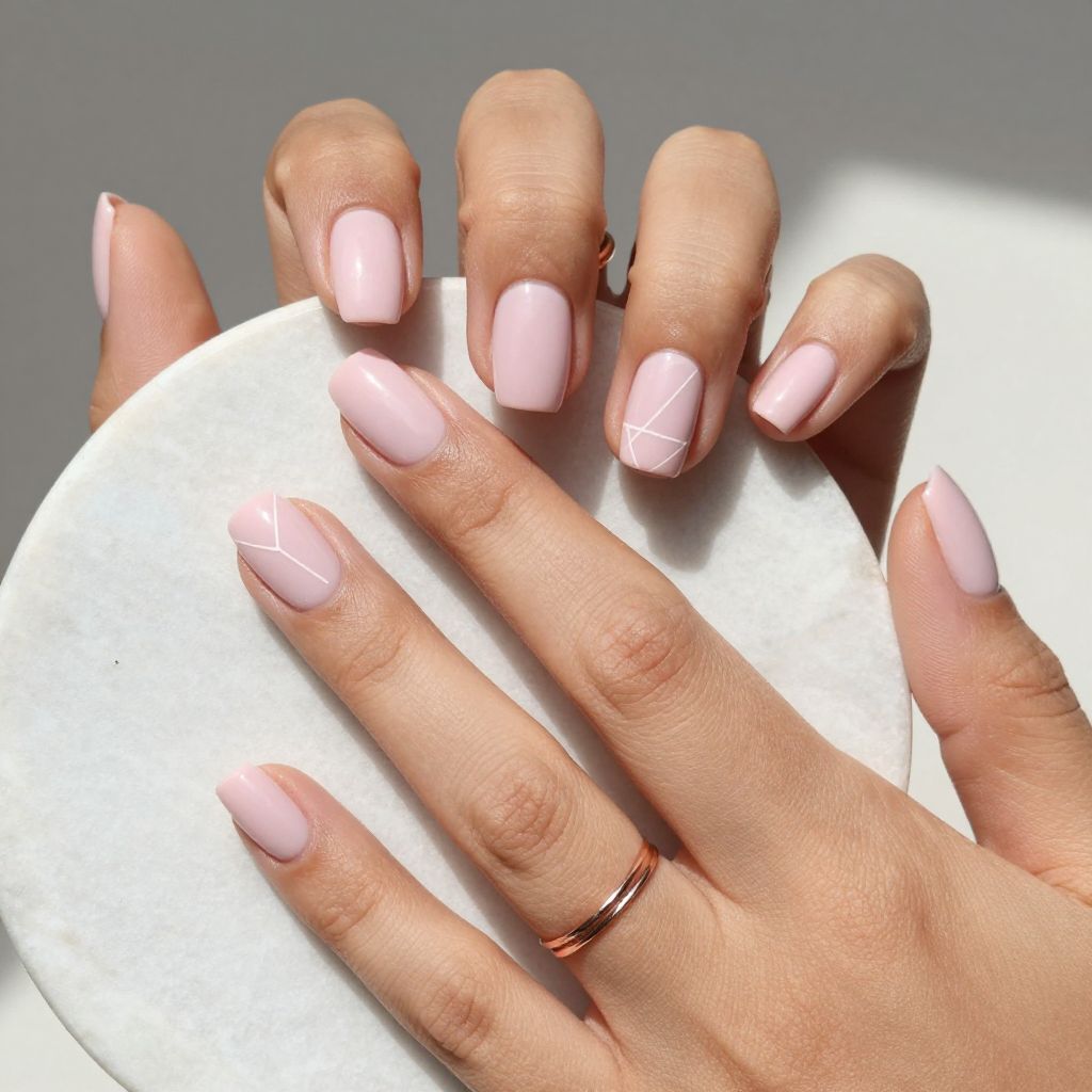Soft Pink with Minimalist White Geometric