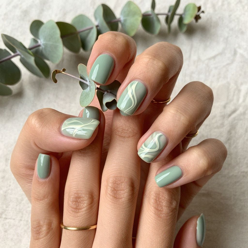 Sage Green with Cream Swirl Detail