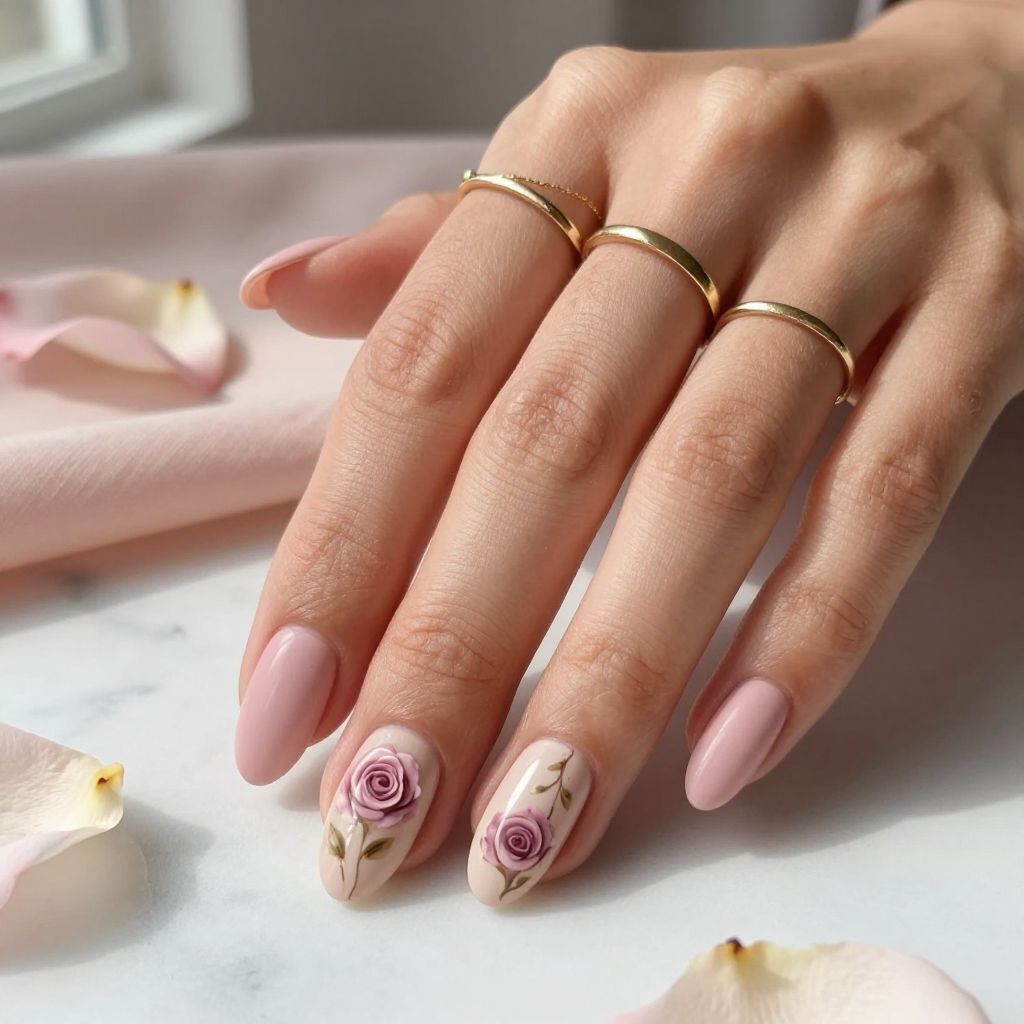 Soft Blush Rose Garden Nails